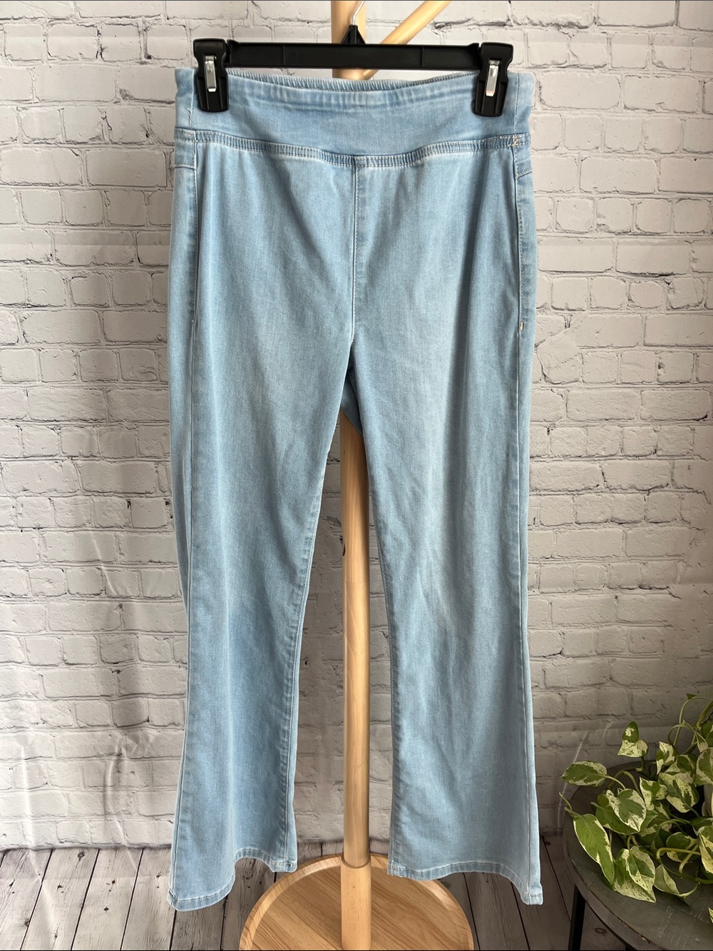 Free People We The Free Light Wash Denim-Look Pull-On Pants